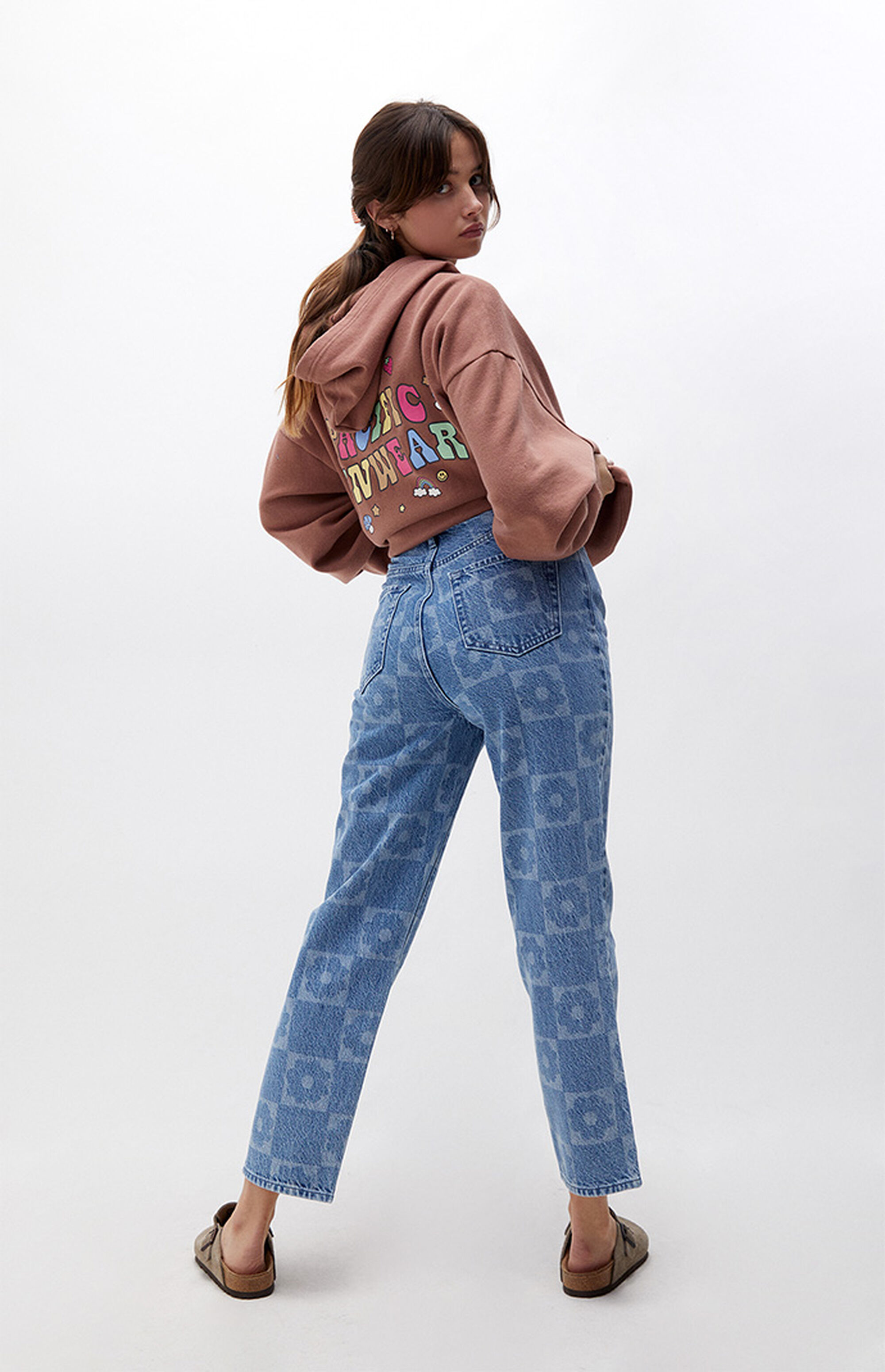 PacSun Eco Flower Light Blue High Waisted Straight Leg Jeans PacSun