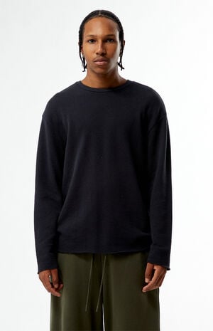 Black Basic Waffle Knit Long Sleeve Shirt image number 1