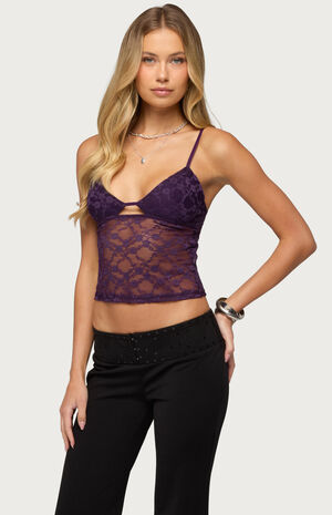 Sheer Lace Cutout Tank Top image number 2