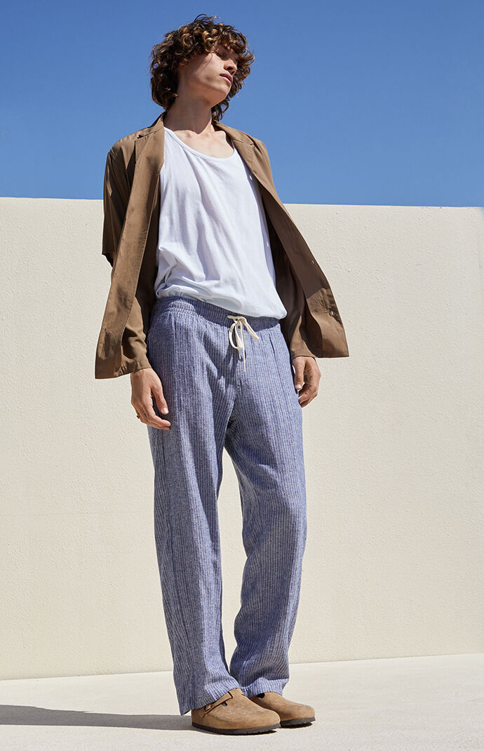 Blue and white striped linen pants deals