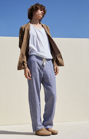 Blue Striped Linen Trousers image number 2