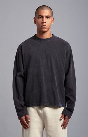 Black Vintage Wash Heavyweight Oversized Long Sleeve T-Shirt image number 2