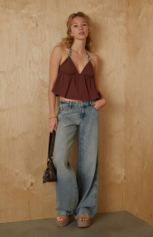 Faye Beaded Halter Babydoll Top image number 5