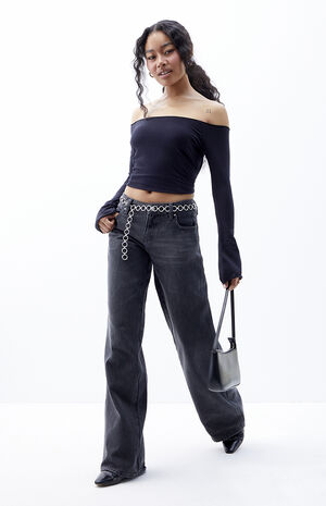 Casey Faded Black Low Rise Baggy Jeans image number 2