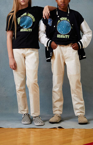 Patchwork Off White Straight Leg Jeans image number 2