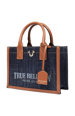 Modern Edge Denim and Faux Leather Tote Bag image number 3