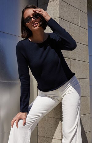Navy Bell Sleeve Sweater image number 1