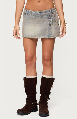 Wrap Mud Wash Denim Mini Skort image number 1