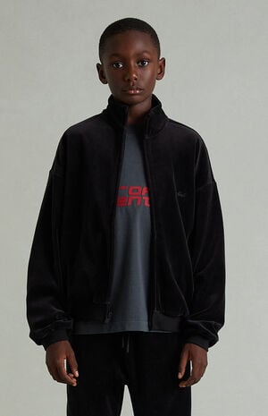 Kids Vintage Black Classic Fit  Velour Track Jacket image number 2