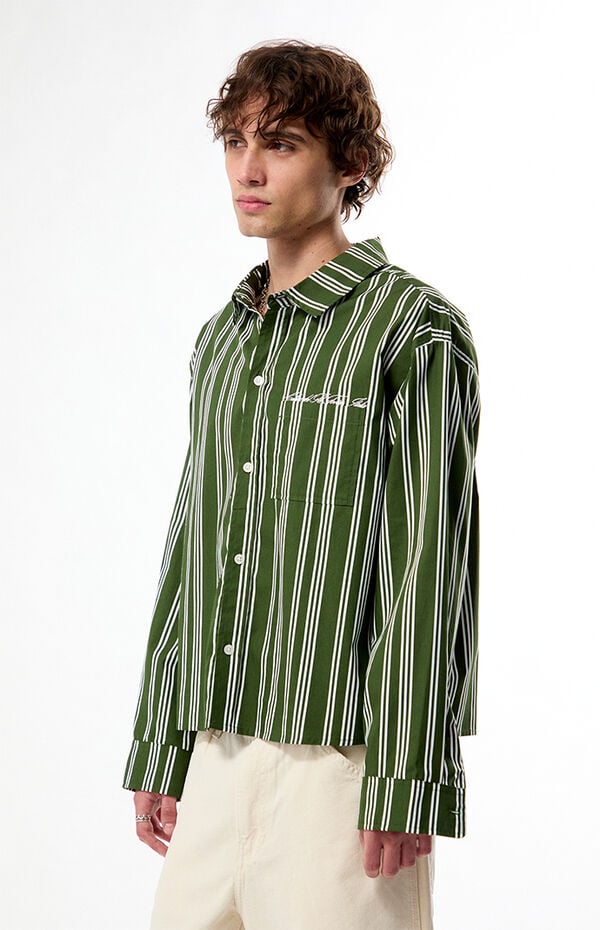 green striped dress shirt Mint Men Button Up Shirt, Vertical Stripe Short Sleeve Print Casual Buttoned Down Summer Male Guys Collared Designer house team Men - Dark Blue Relaxed