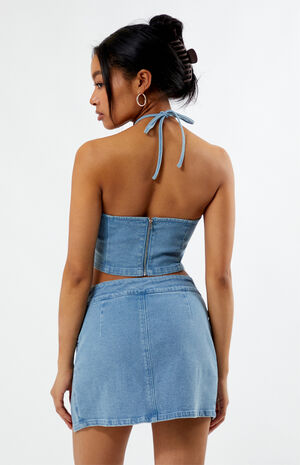 Ruffle Rose Denim Mini Skirt image number 4