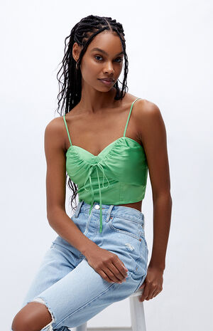 Satin Tie Front Cami Tank Top image number 1