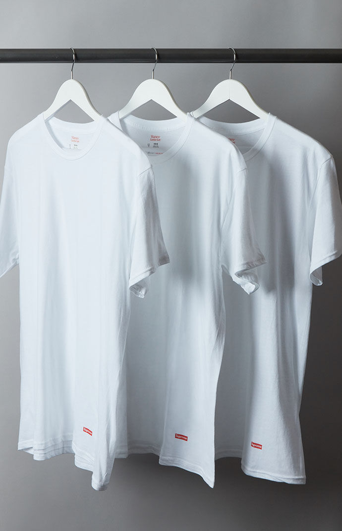 Supreme x Hanes 3 Pack White T-Shirts | PacSun