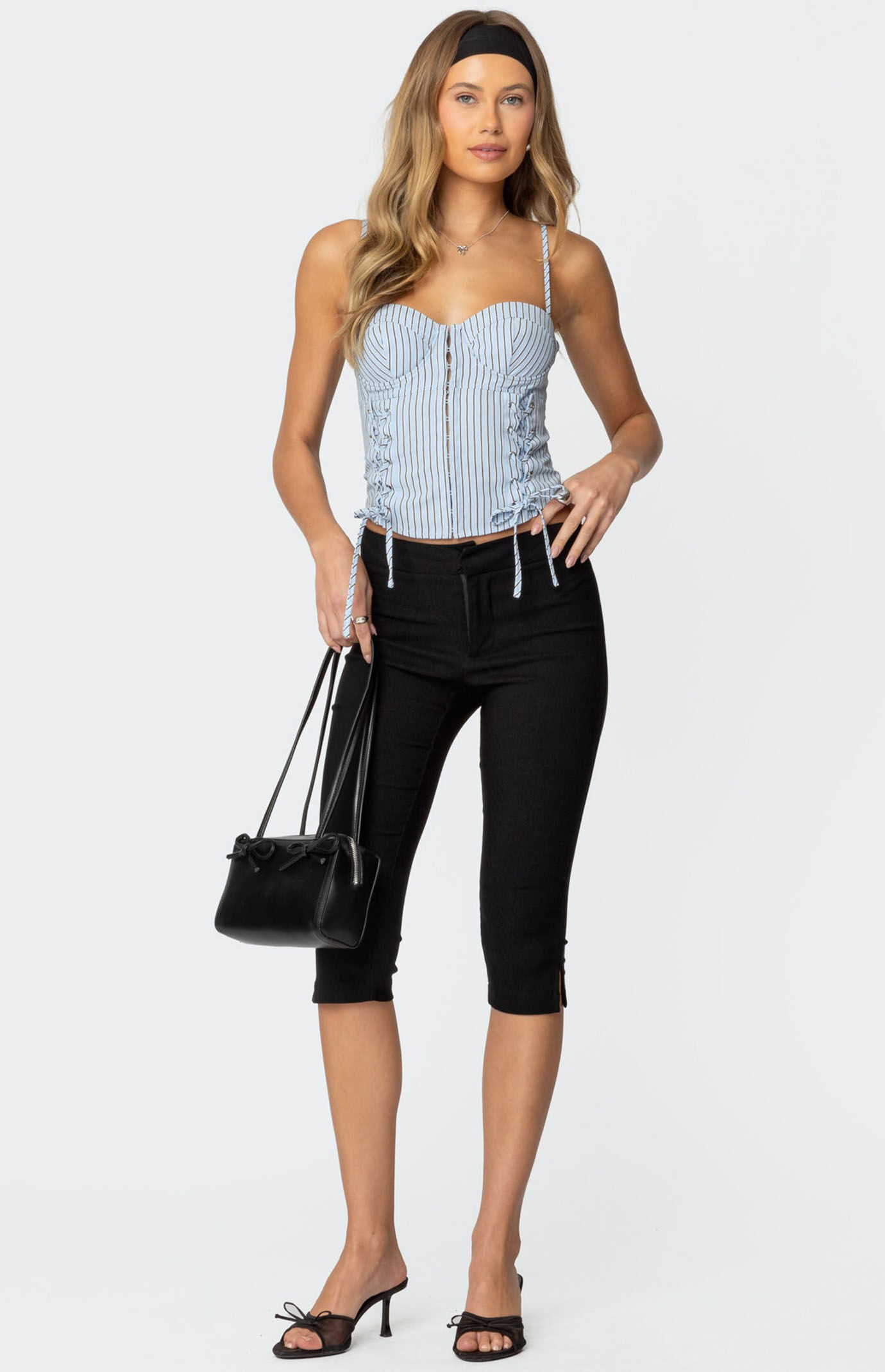 Edikted Lois Lace Up Pinstripe Corset