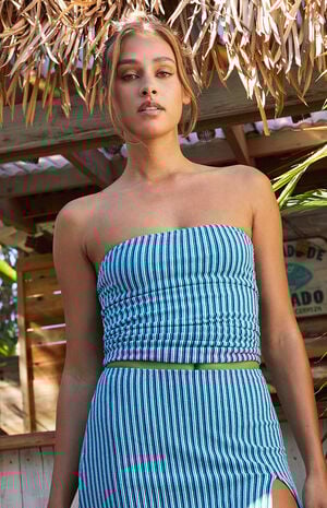 de primera categoría Lidiar con aves de corral VDM The Label Striped Stella Reversible Tube Bikini Top | PacSun
