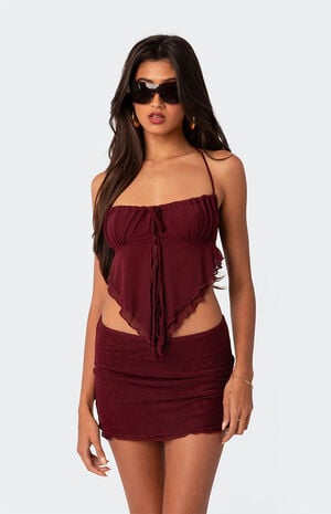 Ariyah Open Tie Back Ruffle Mesh Top image number 2