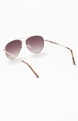 Gold Flat Lens Aviator Sunglasses image number 3