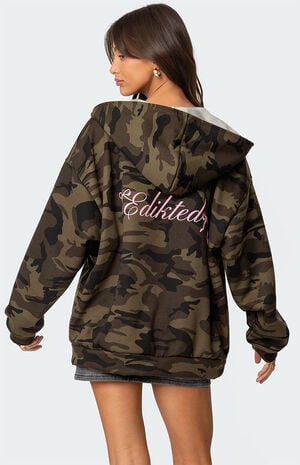 Camo Oversized Bow Detail Hoodie image number 1