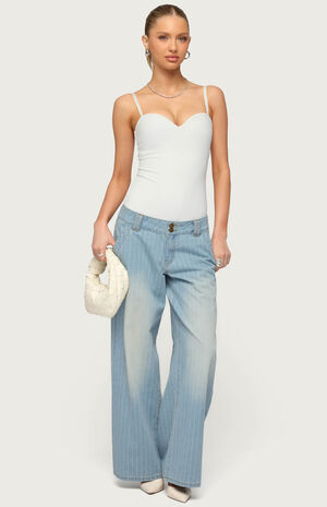 Petite Cory Striped Low Rise Baggy Jeans image number 5