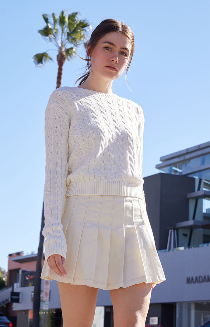 White cropped knit sweater discount