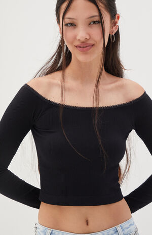 Samantha Lace Trim Seamless Long Sleeve Top image number 2