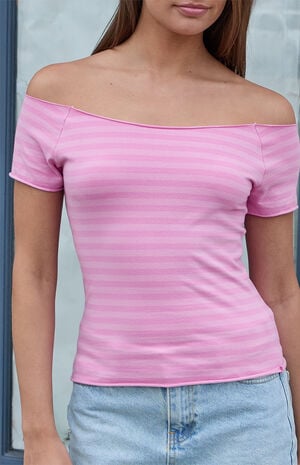 Pink Striped Bonnie Off-The-Shoulder Top image number 2