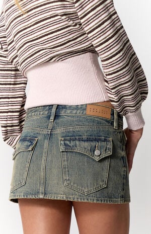 Piper Medium Blue Back Pocket Low Rise Jean Micro Skirt image number 5