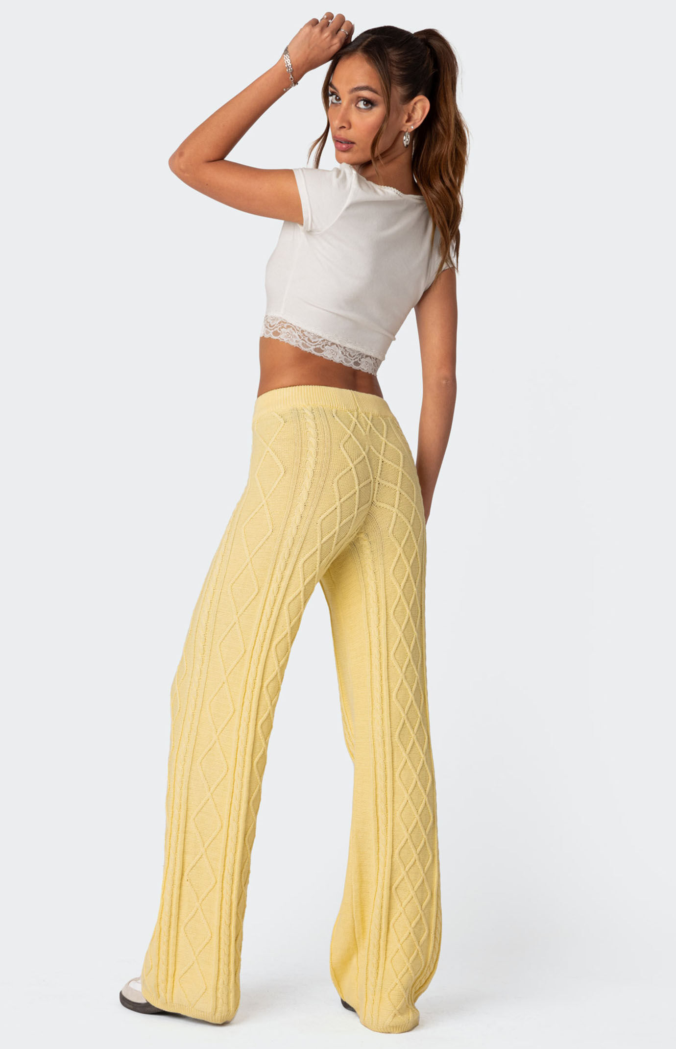 [SOMEWHERE BUTTER]★Double cable knit pants Cable Knit Jogger - Htr Birch | MPG Sport