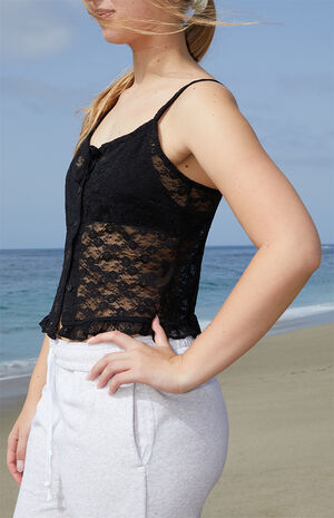 Black Button Front Lace Top image number 2