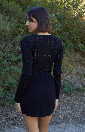 Black&nbsp;Greta Pointelle Long Sleeve Tie Front Top image number 3