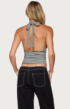 Sage Striped Halter Top image number 3