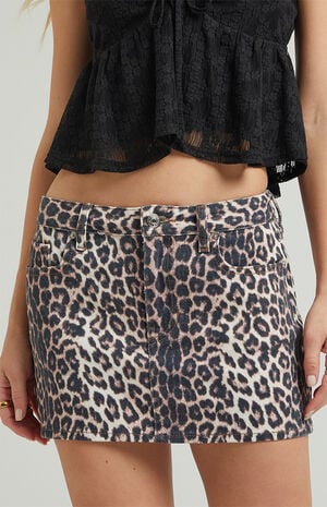 Leopard Mid Rise Denim Mini Skirt