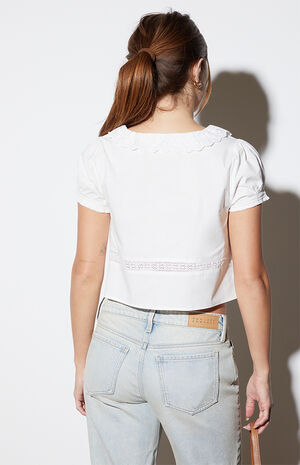 Short Sleeve Tie Front Embroidered Top image number 3