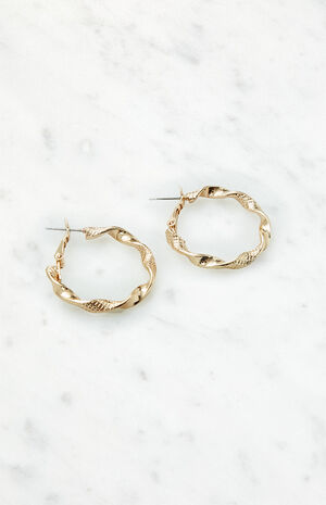 Gold Twisted Hoop Earrings image number 2