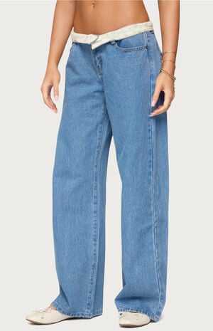 Floral Foldover Low Rise Jeans image number 2