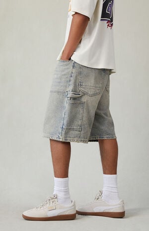Light Blue Tint Baggy Denim Carpenter Shorts Light Blue Tint Baggy Denim Carpenter Shorts image number 3