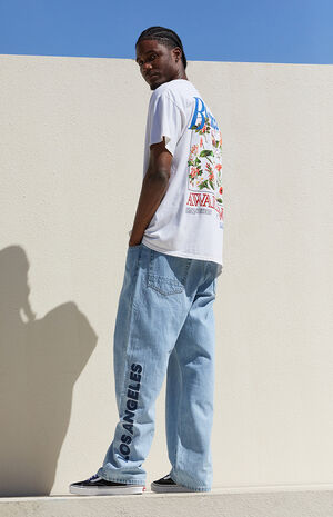 Medium Wash Baggy Carpenter Graphic Jeans image number 5