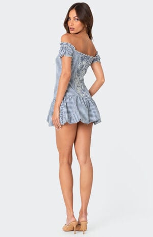 Gingham Off Shoulder Bubble Mini Dress image number 3