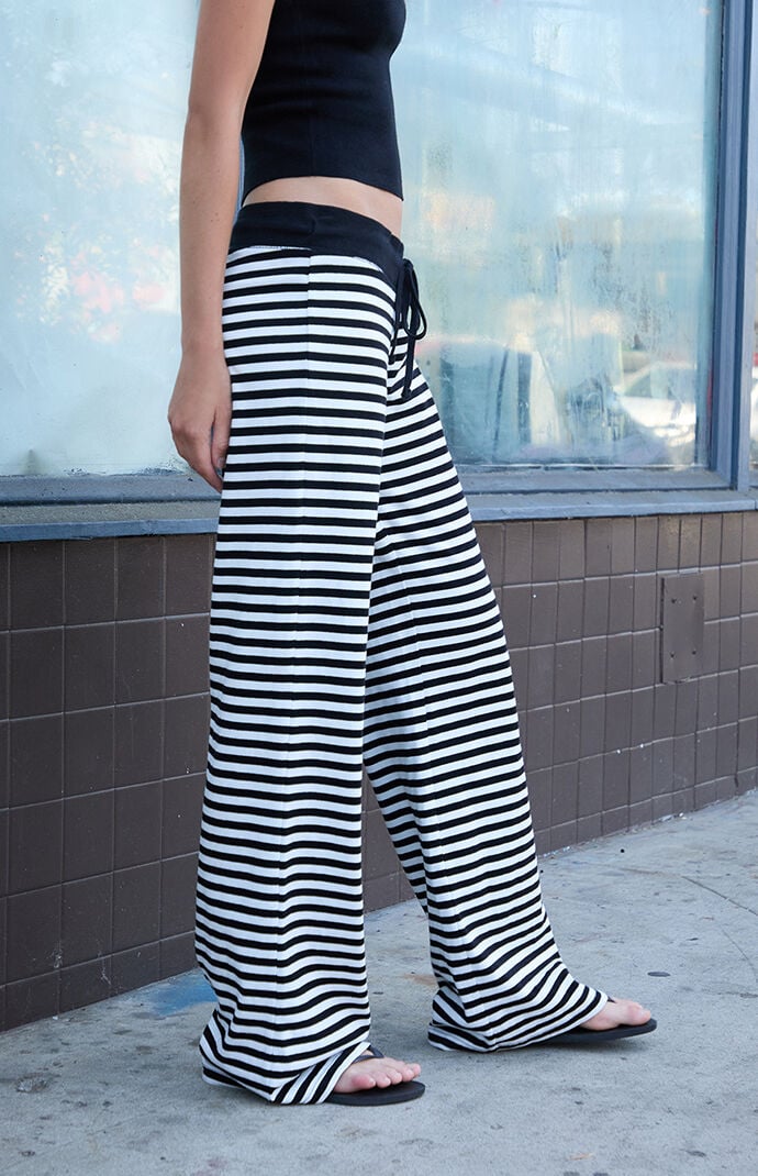 John Galt Black and White Hilary Striped Yoga Baggy Sweatpants
