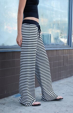 Black and White Hilary Striped Yoga Baggy Sweatpants image number 3