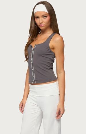 Contrast Button Up Ribbed Tank Top image number 2