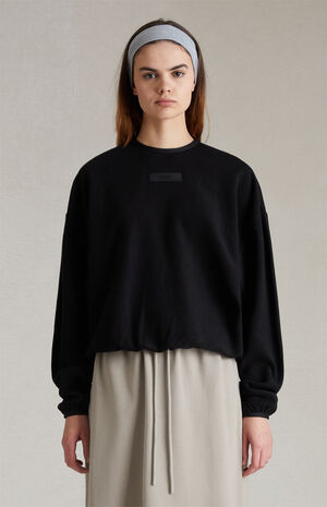 Women's Jet Black Reverse Fleece Crew Neck Sweatshirt image number 1