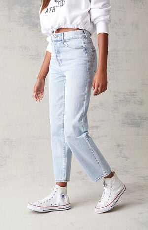 Eco Light Blue High Waisted Straight Leg Jeans image number 3