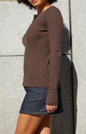 Brown Ribbed Long Sleeve Top image number 2