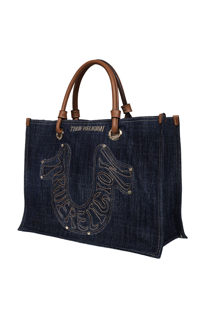 True Religion Andi Horseshoe Applique Denim Tote Bag