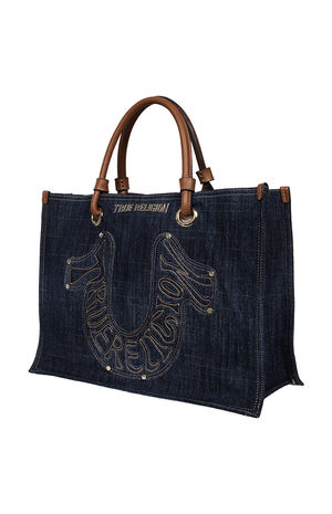 Andi Horseshoe Applique Denim Tote Bag image number 3