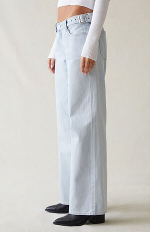 Eco Light Indigo Belted Wide Leg Jeans image number 4