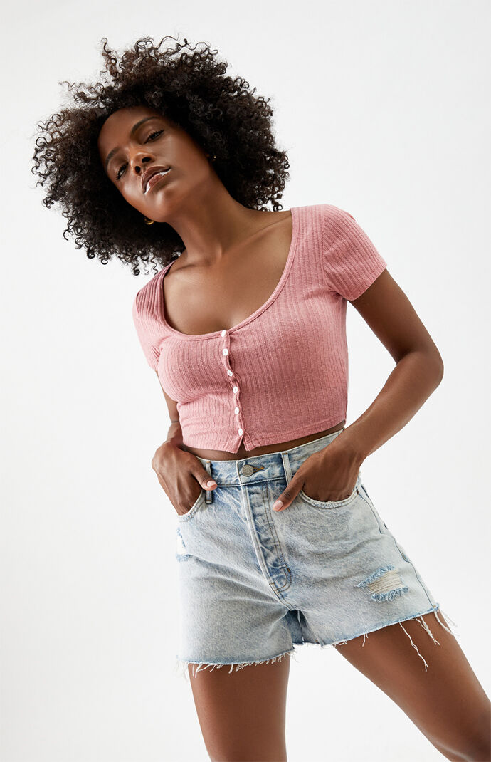 Rainbow Ultra High Waisted Vintage Denim Shorts