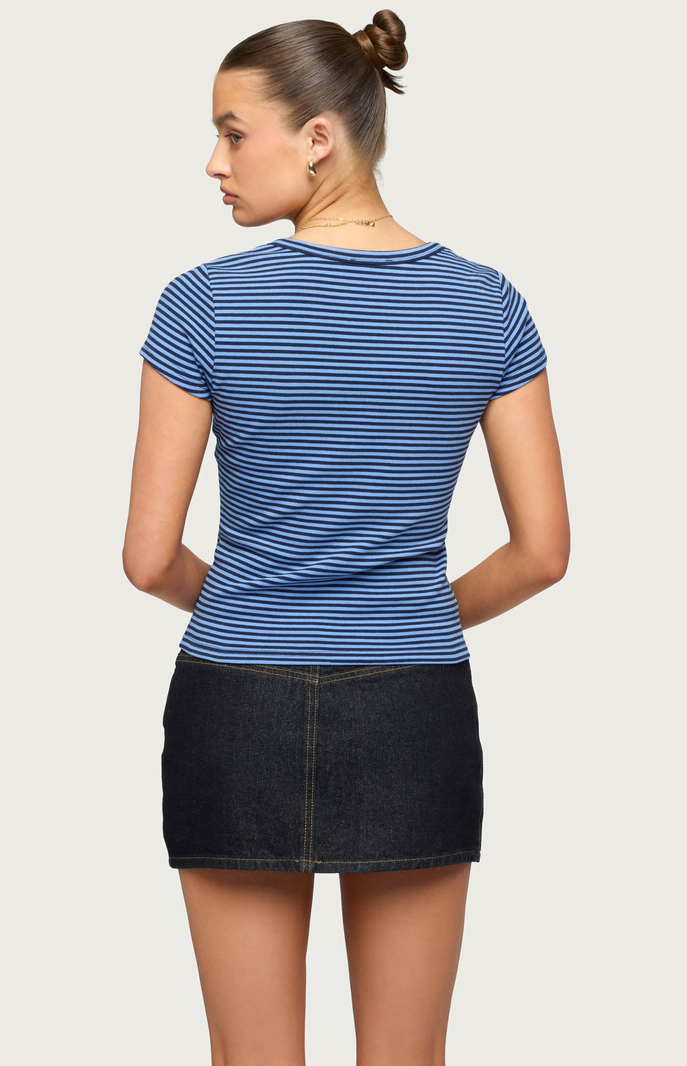 Edikted Kady Striped Henley T-Shirt