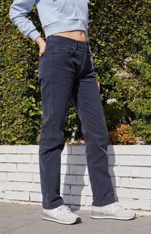 Navy Corduroy Straight Leg Pants image number 3